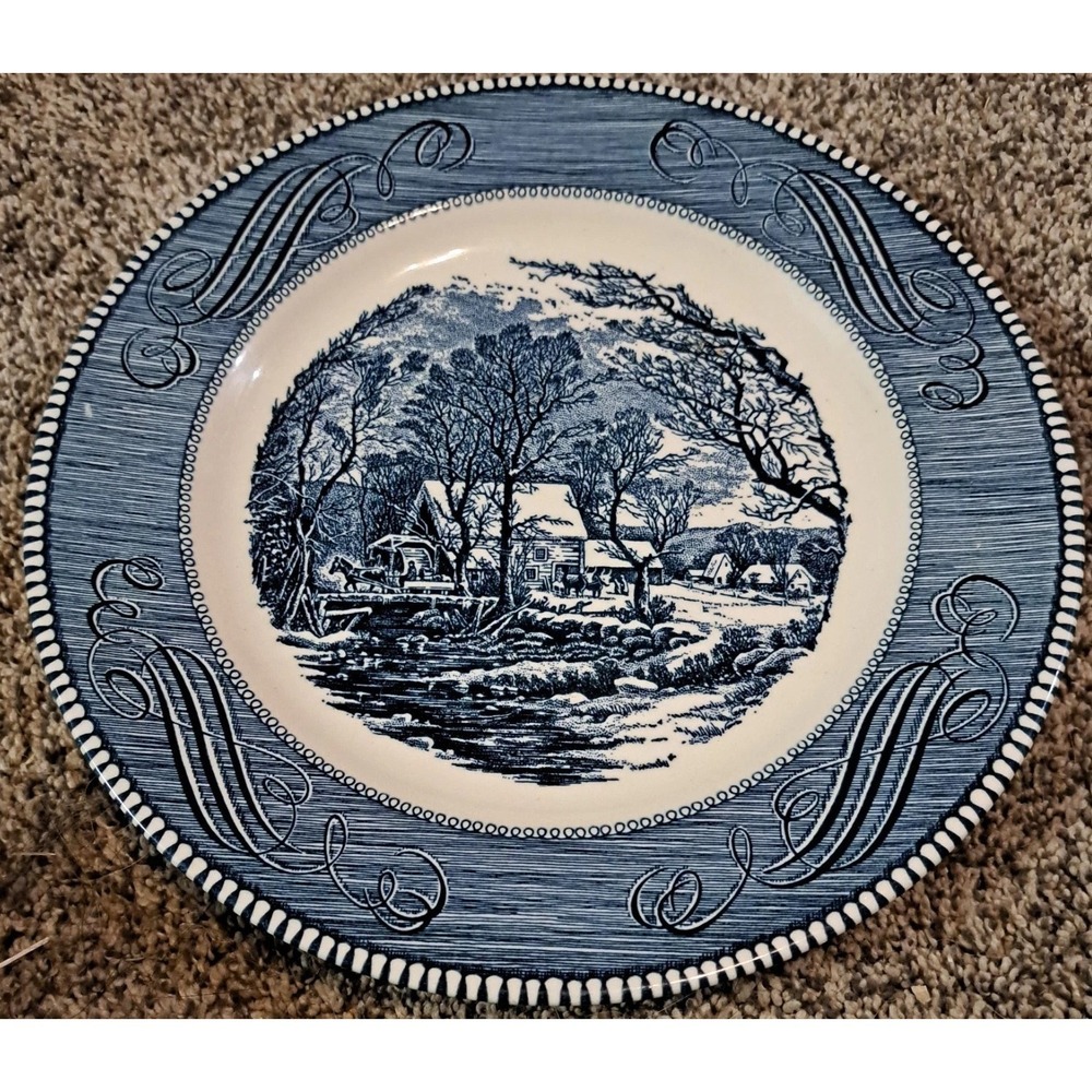 2 Vintage Currier & Ives Old Grist Mill Royal China Made In The USA Plates